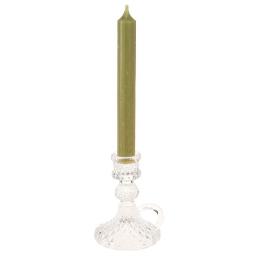 Article Bougeoir avec poignée pour bougies bâtons verre 10,5cm transparent 4pcs