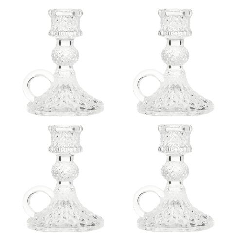 Article Bougeoir avec poignée pour bougies bâtons verre 10,5cm transparent 4pcs