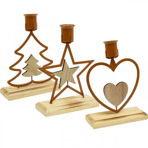 Floristik24 Chandelier bougies étoile coeur sapin marron H16,5cm assorties 3pcs