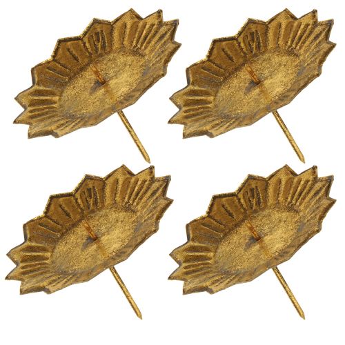 Article Bougeoir enfichable doré aspect antique pour bougies piliers Ø11cm 4pcs