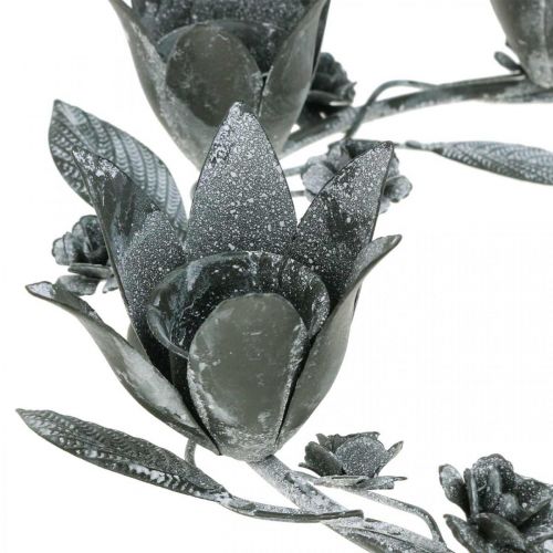 Article Bougeoir fleur anneau métal Ø23cmH7cm gris