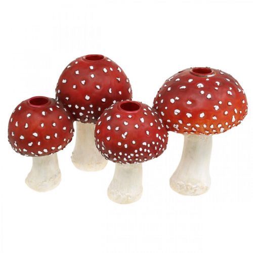 Floristik24 Bougeoir champignon rouge, blanc Pour 4 bougies bâton 28,5 × 17 × 16cm