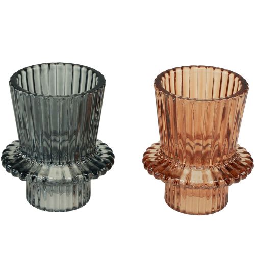 Article Bougeoir bougeoir en verre gris marron H6,5cm 2pcs