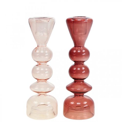 Bougeoir bougeoir en verre rose/rose Ø5-6cm H19cm 2pcs