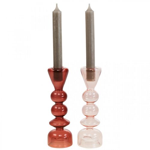 Floristik24 Bougeoir bougeoir en verre rose/rose Ø5-6cm H19cm 2pcs