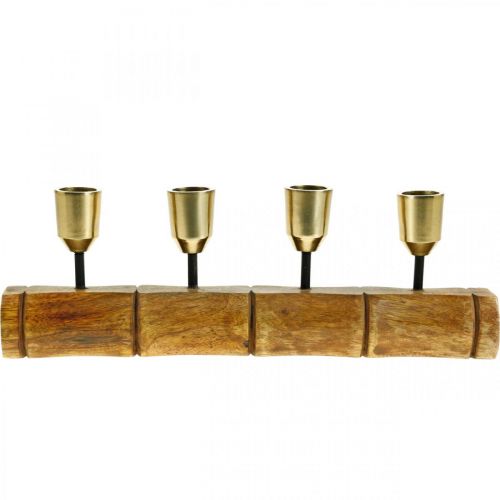 Article Bougeoir en métal, bois de manguier, aspect bambou L29,5cm Ø2,2cm