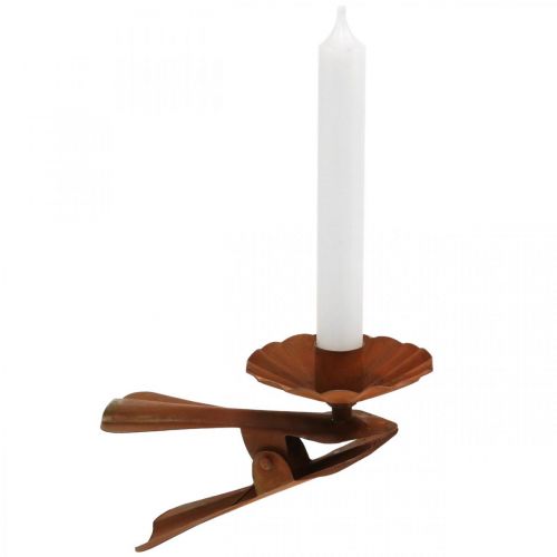Floristik24 Bougeoir à serrer, Avent, décoration bougie en métal patiné Ø8.5cm L16cm