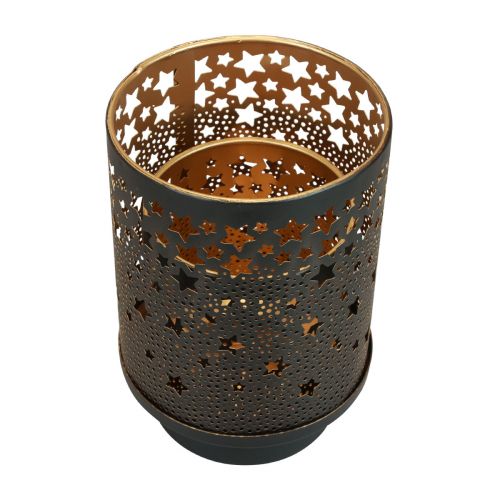Article Bougeoir métal noir/étoiles dorées H13,5cm/19cm lot de 2