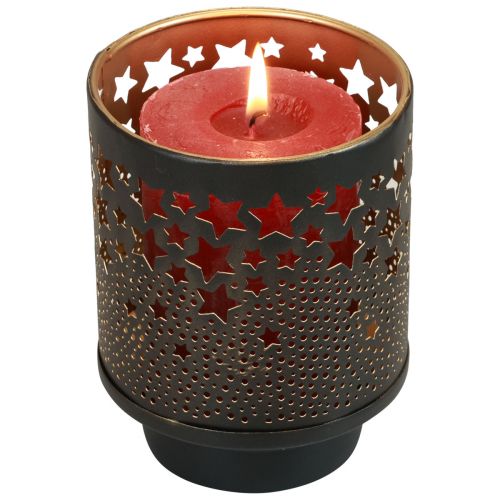 Article Bougeoir métal noir/étoiles dorées H13,5cm/19cm lot de 2