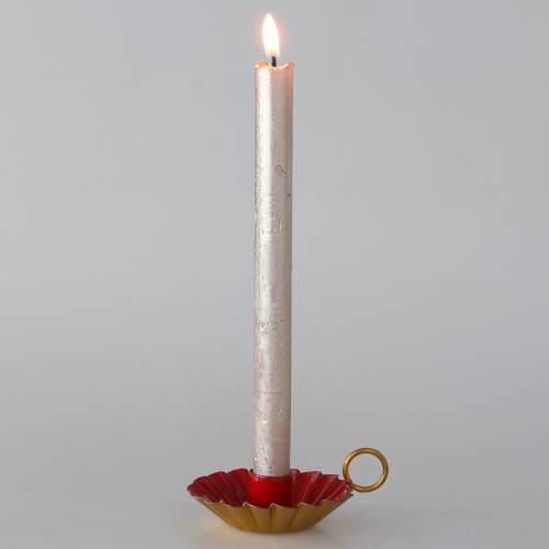 Floristik24 Bougeoir avec poignée aspect émail rouge, or Ø13cm H4,4cm