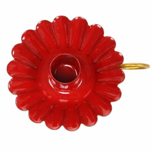 Floristik24 Bougeoir avec poignée aspect émail rouge, or Ø13cm H4,4cm
