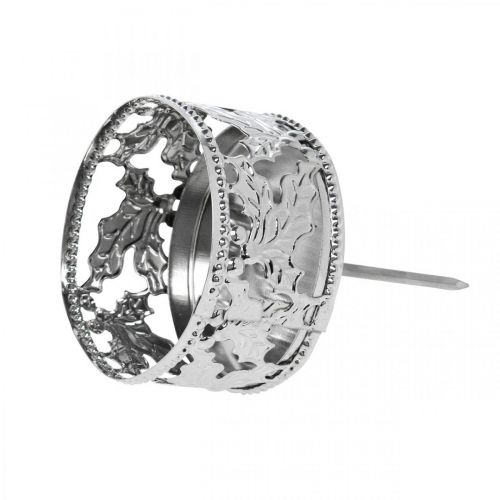 Floristik24 Bougeoir avec palmier, photophore pour couronne de l'Avent argent Ø5,5cm 4 pcs