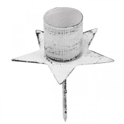 Floristik24 Étoile à brancher, bougeoir pointu, décoration de l'Avent, bougeoir en métal blanc, shabby chic Ø6cm