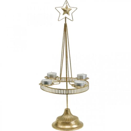 Floristik24 Chandelier Bougie Pilier Etoile Or Ø23cm H49.5cm