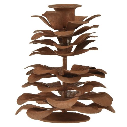 Article Bougeoir Cônes de Noël métal rouille Ø6,5cm H8cm