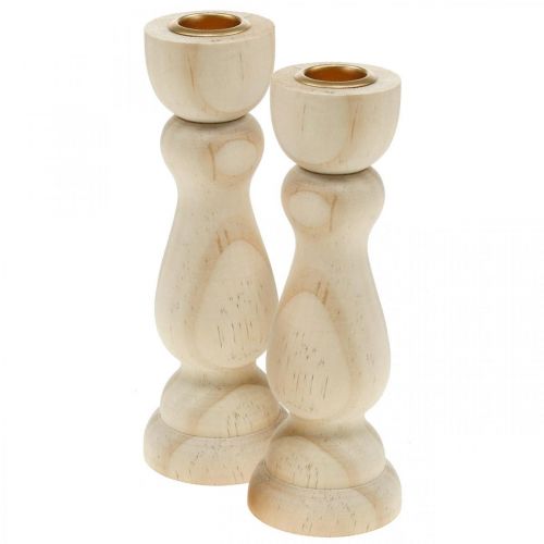 Article Bougeoir décoration de table en bois pour bougies coniques H17cm 2 pcs