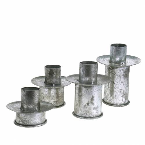 Floristik24 Set de bougeoirs Step argent antique Ø9,5–10,5cm H7–14cm 4pcs