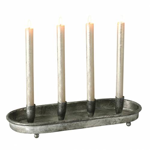 Floristik24 Bougeoir ovale pour 4 bougies métal argenté antique 40×17cm