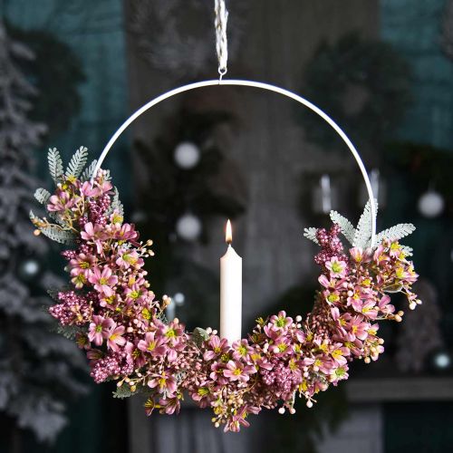 Floristik24 Bougeoir à suspendre anneau décoratif métal blanc Ø28.5cm 3pcs