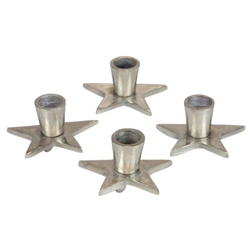 Bougeoir bâton argenté bougeoir étoile 8x8x4.5cm 4pcs
