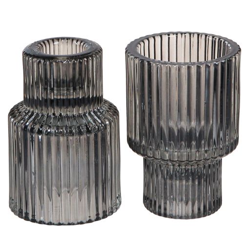 Bougeoir en verre dans photophore gris H8cm 4 pcs