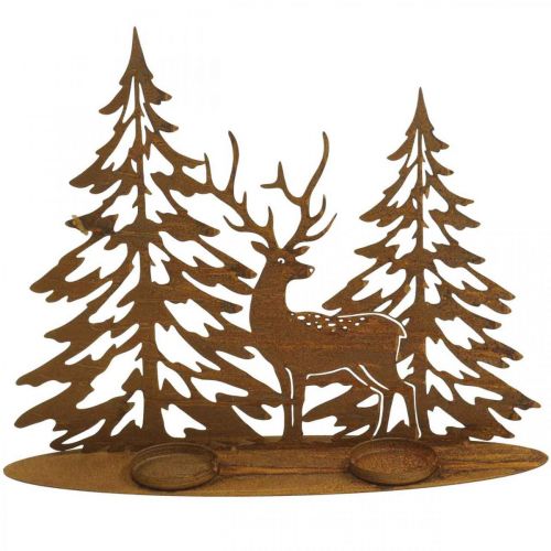 Bougeoir décoration de fenêtre cerf dans la forêt décoration rouille 38x30cm