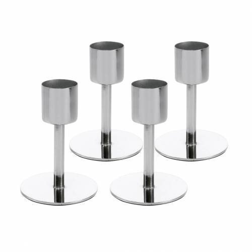 Floristik24 Set de bougeoirs en métal pour bougies coniques argent Ø2,2cm H7,3cm 4 pièces