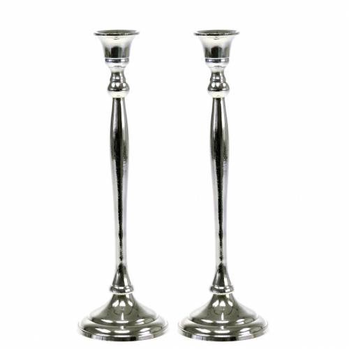 Floristik24 Bougeoirs argent lot de 2 H27cm