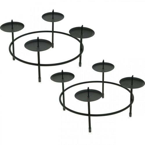 Floristik24 Bougeoir pour 4 bougies métal noir couronne de l&#39;Avent Ø18,5cm 2pcs