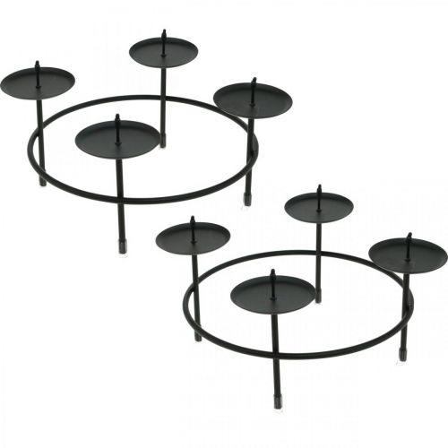 Bougeoir pour 4 bougies métal noir couronne de l&#39;Avent Ø18,5cm 2pcs