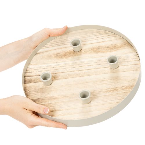 Plateau rond en bois pour quatre bougies coniques, 30 cm | Floristik24.be