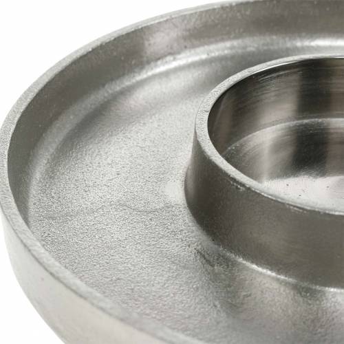 Floristik24 Assiette à bougie en argile argentée Ø20cm