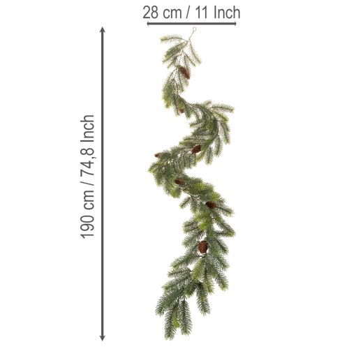 Branche de pin décorative, guirlande artificielle pour compositions hivernales, 190 cm | Floristik24.be