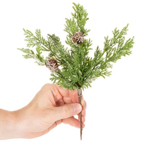 Branche de pin artificielle avec pommes de pin enneigées, 28 cm, lot de 6 | Floristik24.be