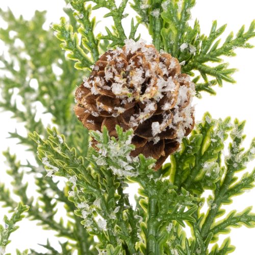 Branche de pin artificielle avec pommes de pin enneigées, 28 cm, lot de 6 | Floristik24.be