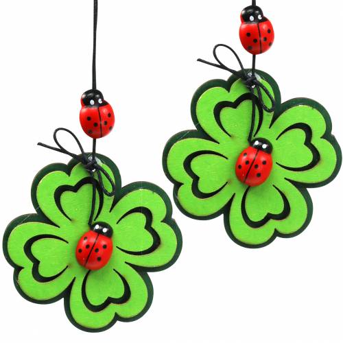 Feuille de trèfle avec scarabée à suspendre vert 7cm 6 pcs