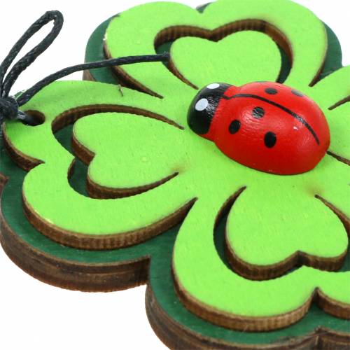 Article Feuille de trèfle avec scarabée à suspendre vert 7cm 6 pcs
