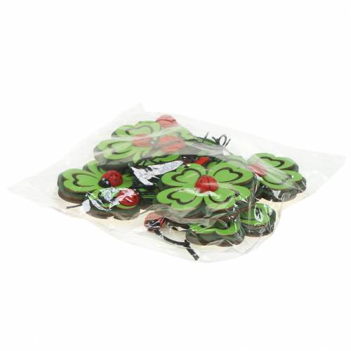 Article Feuille de trèfle avec scarabée à suspendre vert 7cm 6 pcs