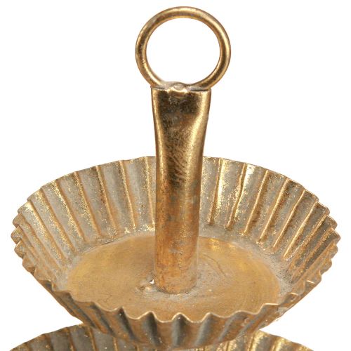 Article Petit présentoir à gâteau 2 étages en métal doré vieilli Ø13cm H16,5cm