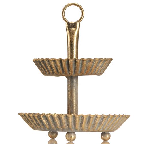 Article Petit présentoir à gâteau 2 étages en métal doré vieilli Ø13cm H16,5cm