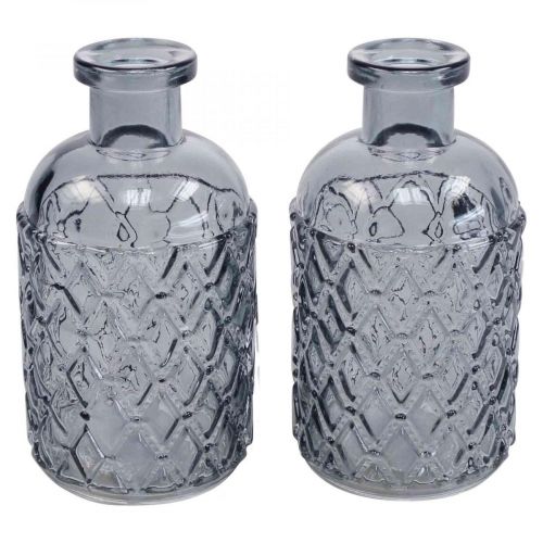 Floristik24 Petit vase en verre vase motif losange verre bleu gris H12,5cm 6pcs
