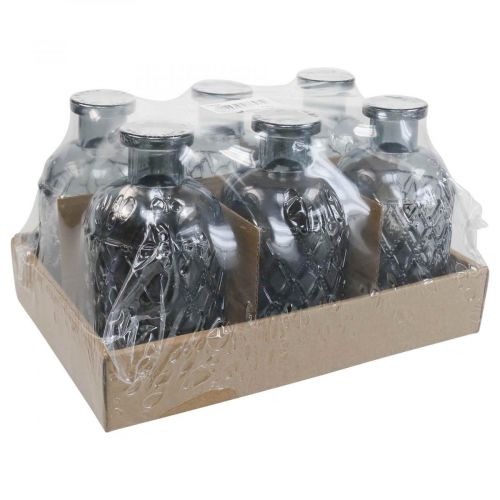 Floristik24 Petit vase en verre vase motif losange verre bleu gris H12,5cm 6pcs