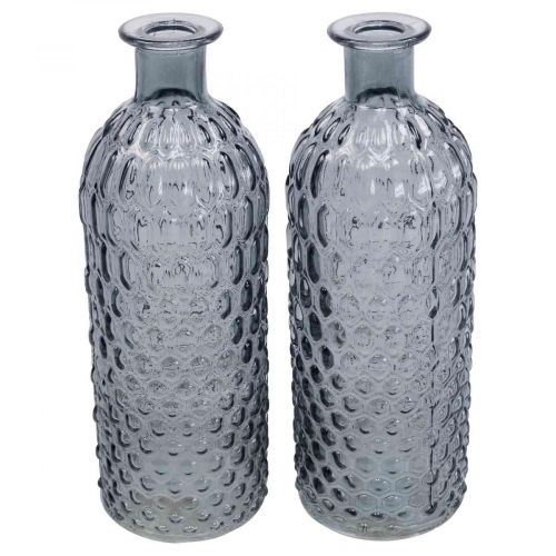 Petit vase en verre vase verre nid d&#39;abeille bleu gris H20cm 6pcs