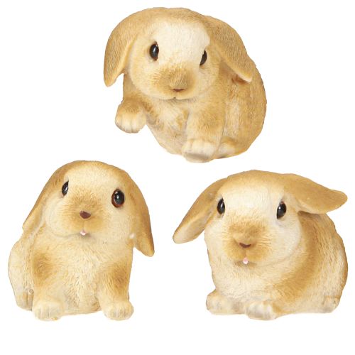 Article Petit lapin de Pâques décoratif en polyrésine 9 × 6 × 6,5 cm, 3 pièces