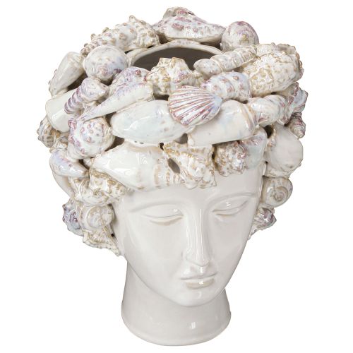 Floristik24 Vase Tête en Céramique avec Coquillages – Buste Décoratif Méditerranéen pour Plantes &amp; Fleurs 25cm