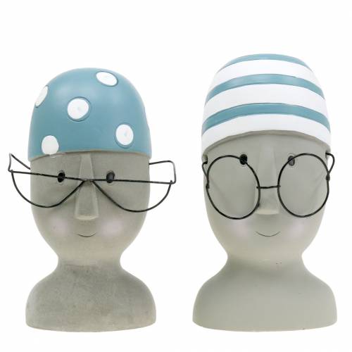 Floristik24 Tête de nageuse déco avec lunettes et bonnet de bain bleu blanc H15cm/16cm 2pcs