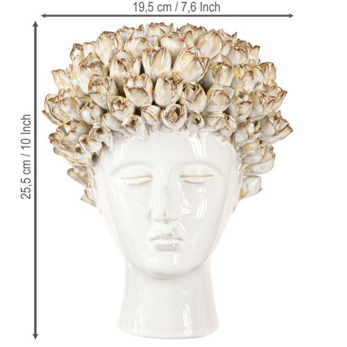 Article Vase Tête Vase Céramique avec Roses Blanc Marron Ø19cm H2.5cm