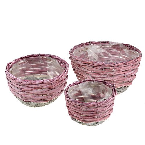 Floristik24 Panier rond set de 3 Ø14cm - 24cm rose, naturel