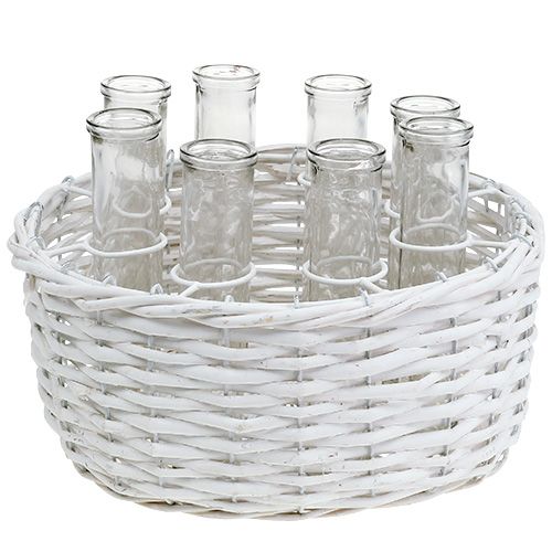Floristik24 Panier rond blanc Ø27cm avec 8 tubes à essai