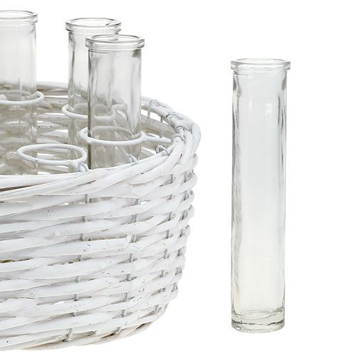 Floristik24 Panier rond blanc Ø27cm avec 8 tubes à essai